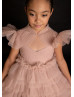 Feifei Sleeves Mauve Pink Pleated Tulle Ruffled Flower Girl Dress